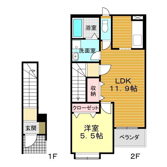 ルピナス咲(1LDK/2階)の間取り写真