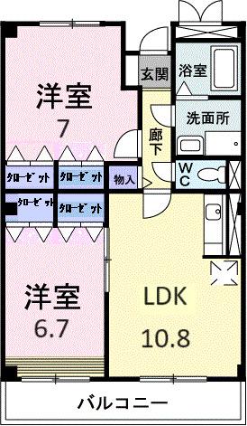 アイランド翼B(2LDK/3階)の間取り写真
