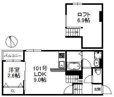 ポラリス県庁東(1LDK/1階)の間取り写真