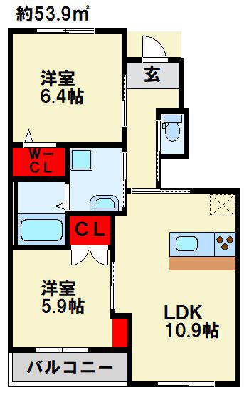 ルーチェ・エス(2LDK/1階)の間取り写真