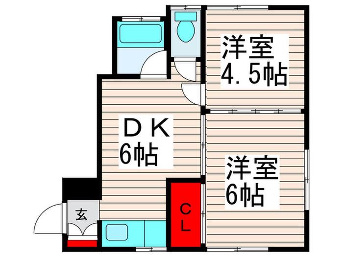 心栄ハイツ(2DK/1階)の間取り写真