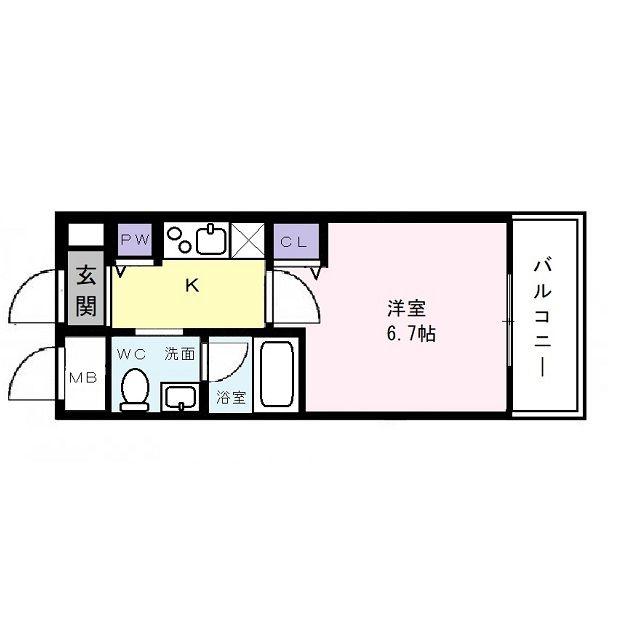 ビガーポリス224松ヶ枝町II(1K/9階)の間取り写真