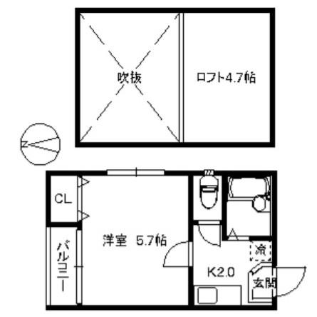 ポラリス桜坂 13(1K/2階)の間取り写真