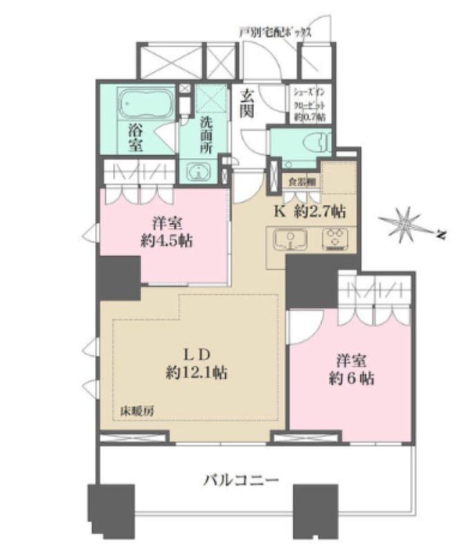 ザ・パークハウス麹町三丁目(2LDK/4階)の間取り写真