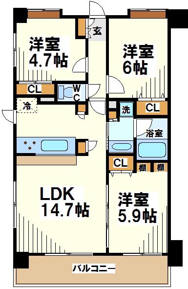 ネクステージ飛田給(3LDK/4階)の間取り写真