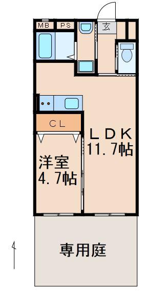 ASAマンション中之島(1LDK/1階)の間取り写真