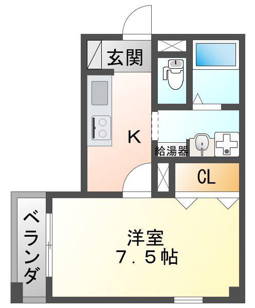 B-RISE尼崎(1K/2階)の間取り写真