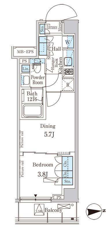 パークアクシス市谷加賀町(1DK/5階)の間取り写真