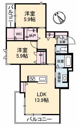 ジャルダンドシャルム(2LDK/2階)の間取り写真