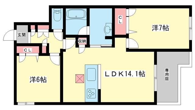 シャーメゾン香芝ワイケイ(2LDK/1階)の間取り写真