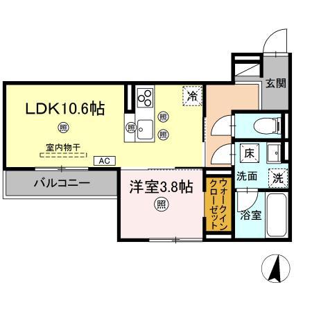 D-RESIDENCE東深津町3丁目(1LDK/1階)の間取り写真