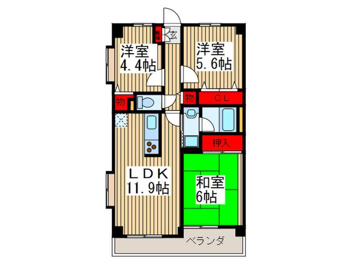 メルベーユ丸山台(3LDK/7階)の間取り写真