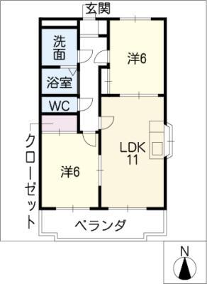VILLA 桜ヶ丘(2LDK/1階)の間取り写真