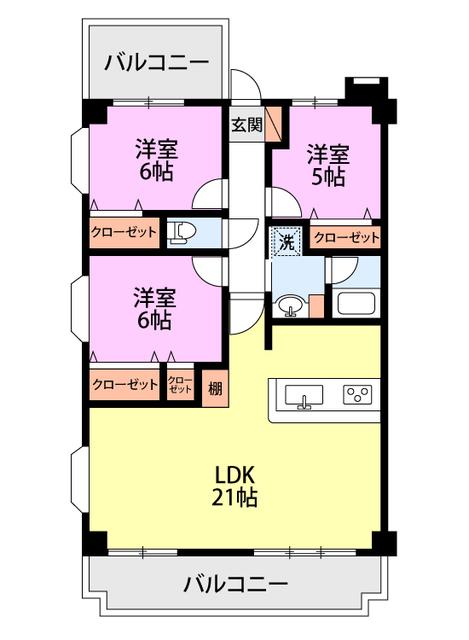 リベルテ亀田(3LDK/2階)の間取り写真