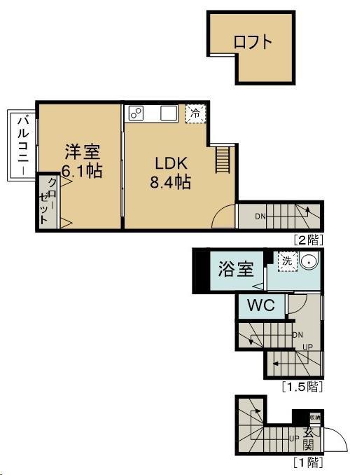 メゾンヤマダ(1LDK/2階)の間取り写真