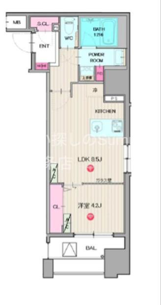 PARKFLATS弁天町駅前(1LDK/2階)の間取り写真