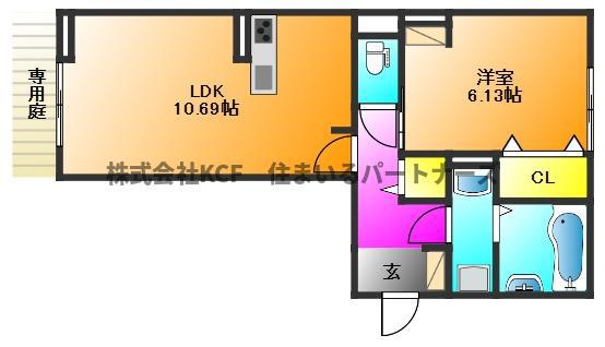 エスポワール合川 B棟(1LDK/1階)の間取り写真