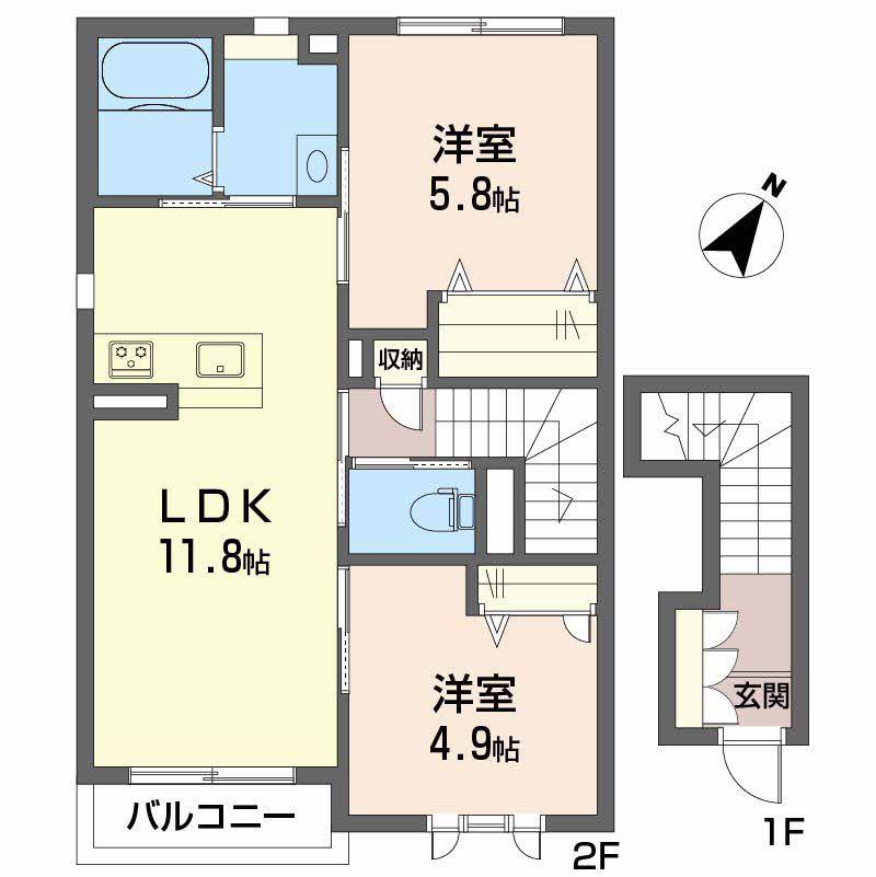クオリスタ愛宕(2LDK/2階)の間取り写真