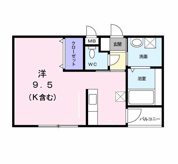 ミニヨンK(ワンルーム/2階)の間取り写真