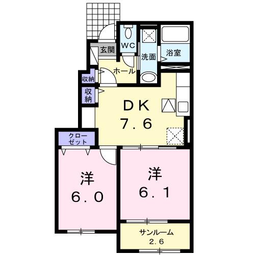 イン フィニティ I(2DK/1階)の間取り写真