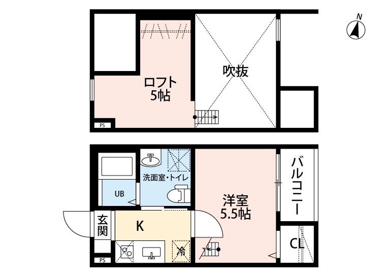 アソシエIII(1K/2階)の間取り写真