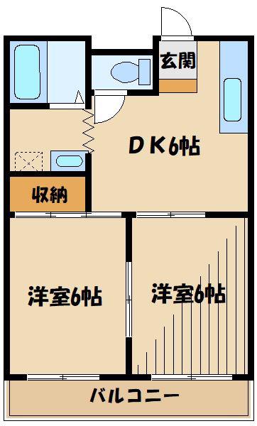 ハイツみなみもうり(2DK/2階)の間取り写真