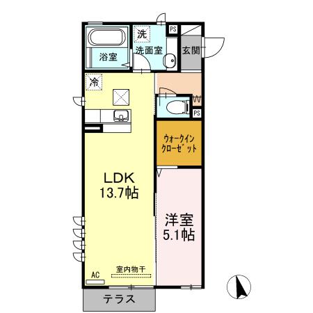 JR南武線 津田山駅 徒歩14分 3階建 築11年(1LDK/2階)の間取り写真