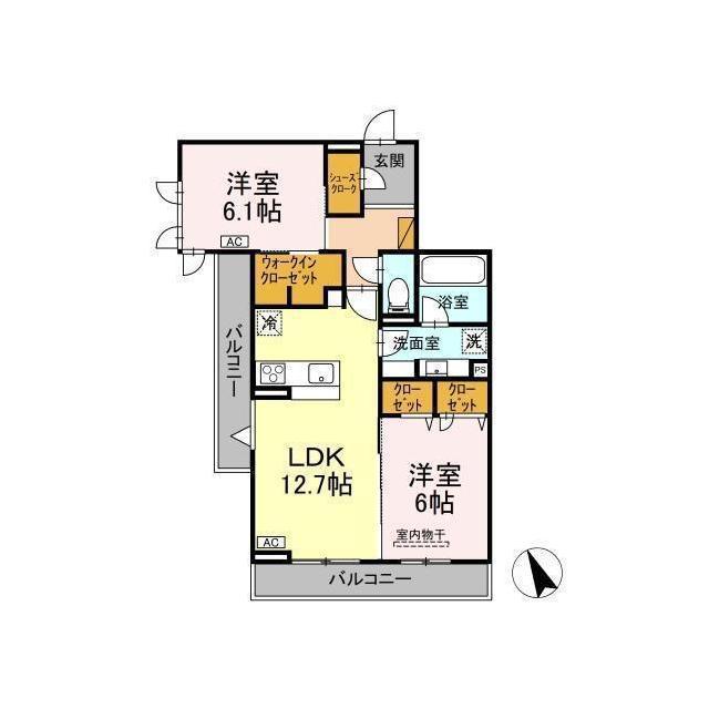 D-INVEST陣場 B(2LDK/2階)の間取り写真