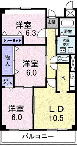 グランセレッソ壱番館(3LDK/2階)の間取り写真