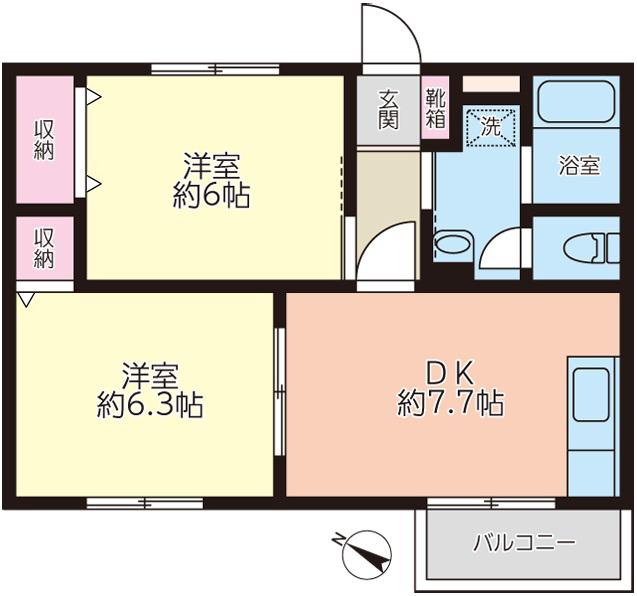 ブーゲンビリア(2DK/2階)の間取り写真