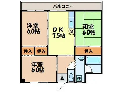 スカイハイツ上戸町(3DK/2階)の間取り写真