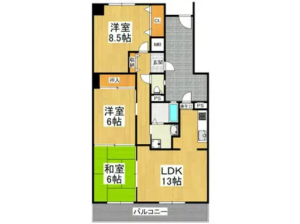 リベラス21金剛東 12棟(3LDK/3階)の間取り写真
