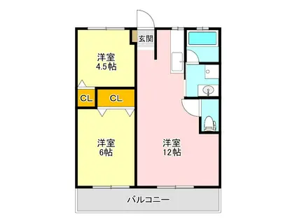 サンハイツ B棟(2LDK/1階)の間取り写真