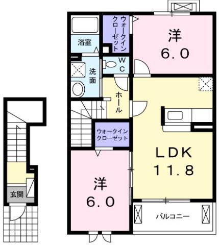 メゾンオーシャンA(2LDK/2階)の間取り写真