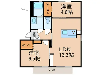 シャーメゾン打田(2LDK/1階)の間取り写真