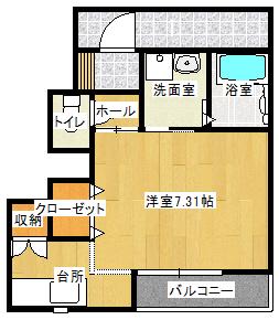 アクアフォレスト明月(1K/1階)の間取り写真