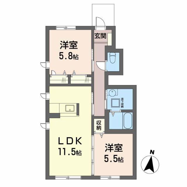 シャーメゾン陽(2LDK/1階)の間取り写真