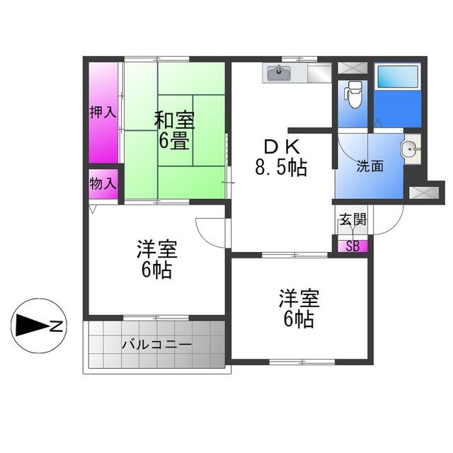 ニューリバーサイド八尾南B(3DK/3階)の間取り写真