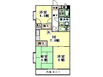 サンハイツ若葉(3DK/4階)の間取り写真