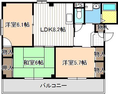 エスペラール明正(3LDK/3階)の間取り写真