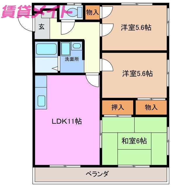 ソシアルドミール西館(3LDK/4階)の間取り写真