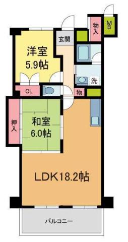 パラツィーナセシリア第2甲陽園(2LDK/6階)の間取り写真