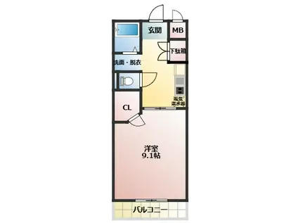 クレアーレ桜木II(1K/1階)の間取り写真