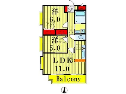 ルネ シェスタ(2LDK/3階)の間取り写真
