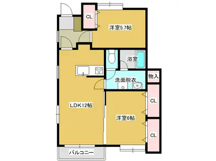 ディアコートI(2LDK/1階)の間取り写真