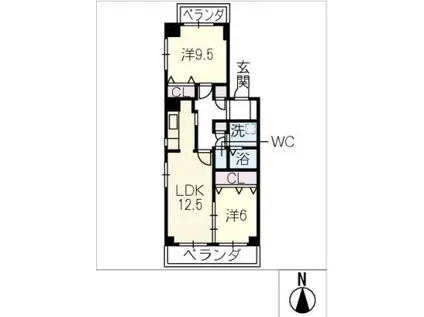 ライフク猪高台(2LDK/4階)の間取り写真