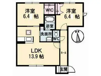 ラ・アンジュ戸坂(2LDK/1階)の間取り写真