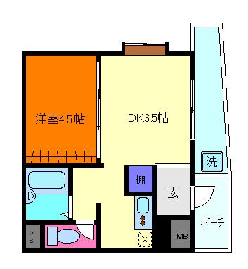 ベルトピア東灘(1DK/1階)の間取り写真