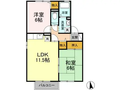 クレストコート谷山(2LDK/2階)の間取り写真