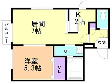 スカイパレス(1LDK/2階)の間取り写真
